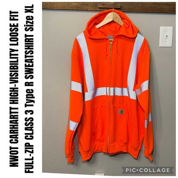 CARHARTT HIGH-VISIBILITY LOOSE FIT FULL-ZIP CLASS 3 Type R SWEATSHIRT Size XL - Picture 1 of 14